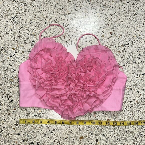 NWT Zara pink voluminous heart ruffle crop tank top medium m - Picture 8 of 10